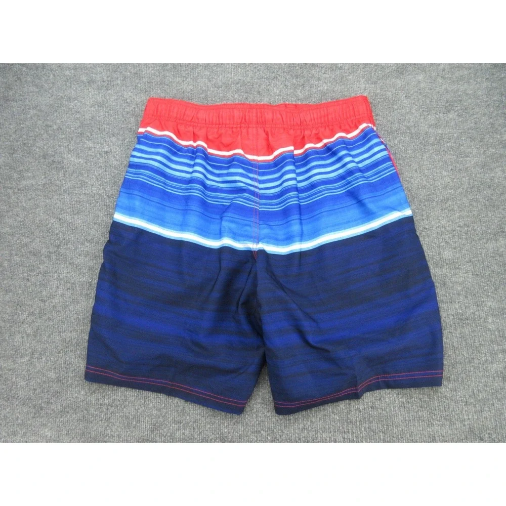 Speedo Mens Swim Trunks Regular Blue Red Striped Mesh Liner L